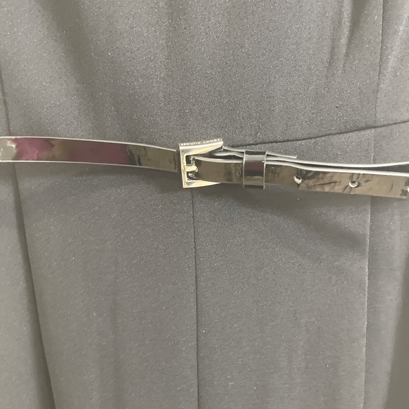 Collard Crepe Jumpsuit, Black, Flare Leg - Picture 7 of 8